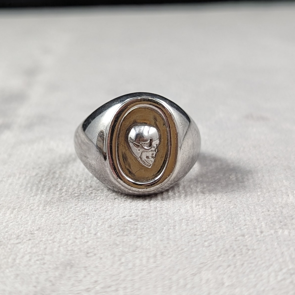 Eddie Borgo Sterling Silver 925 Men's Skull Signet Ring - Picture 2 of 12